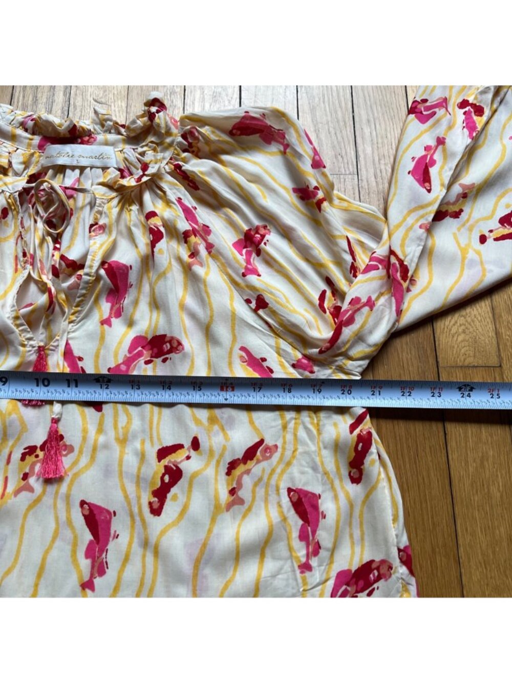 Natalie Martin Size L Pisces Yellow Sunrise Penny Floral Long Sleeve Blouse Top - Picture 9 of 15